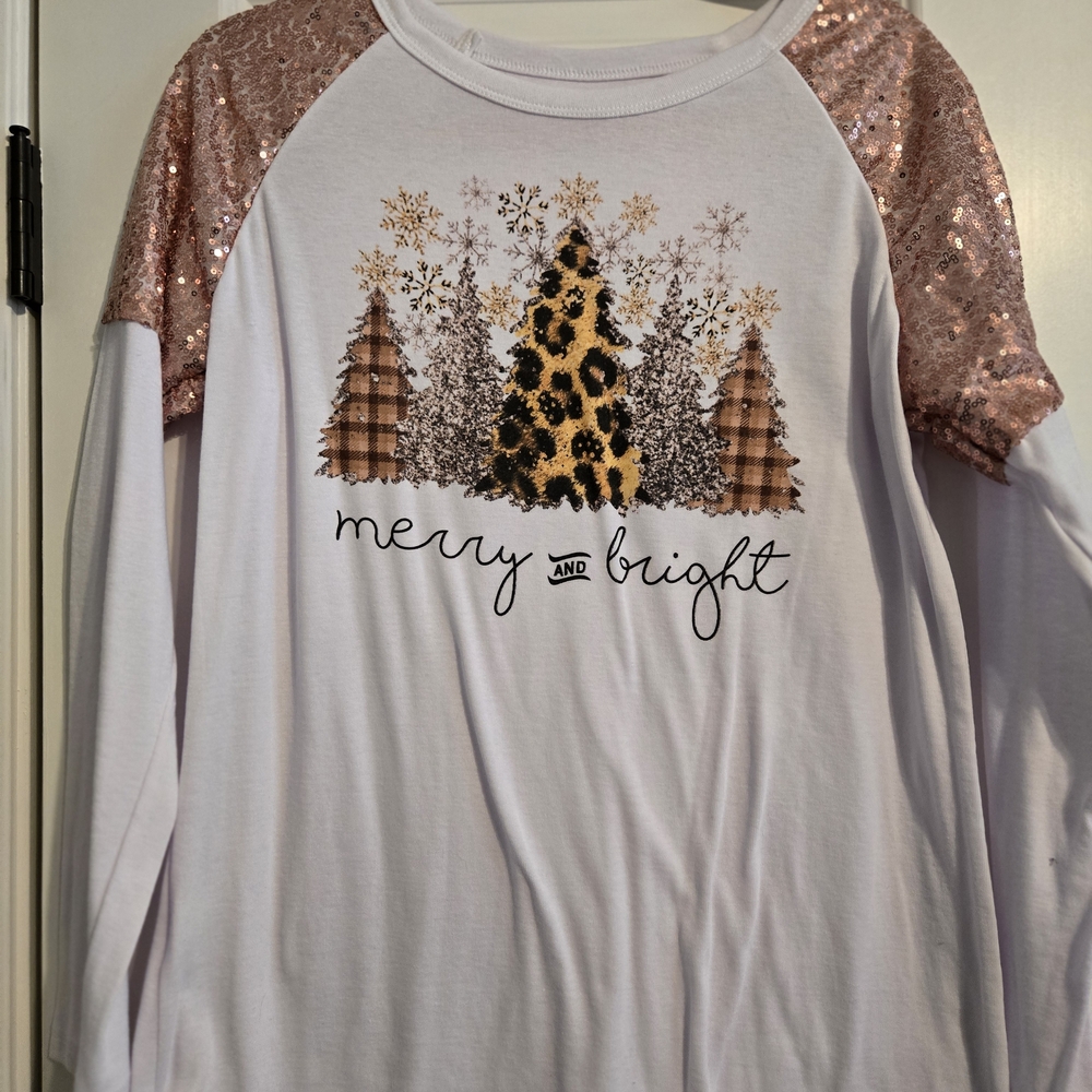 Festive Sequin Holiday Christmas Leopard Top Rose Gold